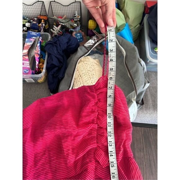 Keepsake the Label Ruched Ruffled Red White Striped Cami Midi Dress Size S - Picture 12 of 14
